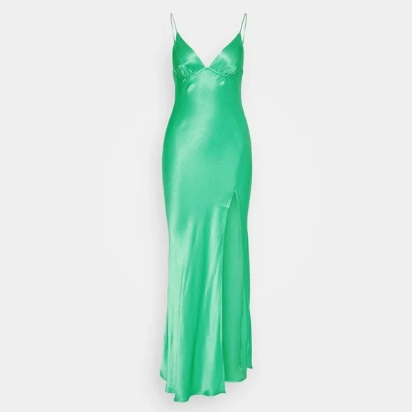 NEW NWT Bec + Bridge Ren Split Satin Maxi Dress Emerald Green Women